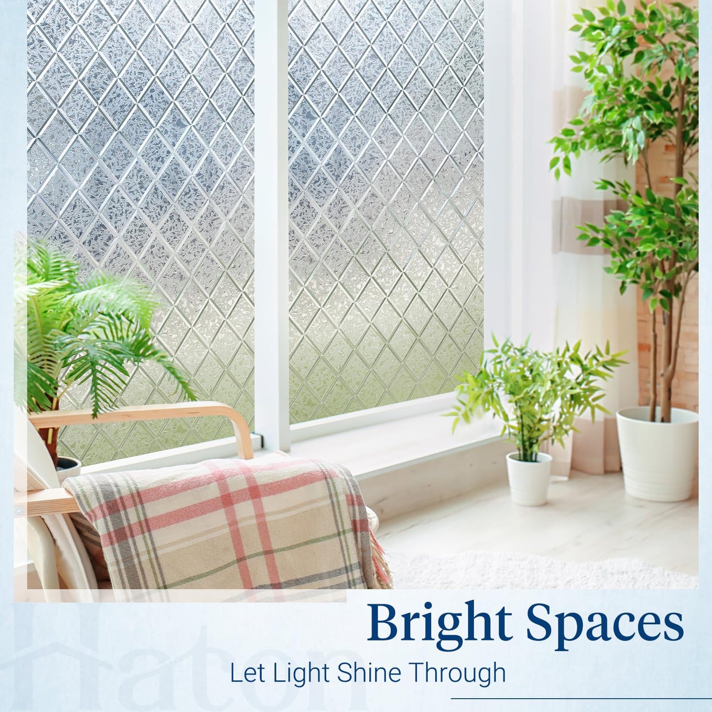 Haton Window Privacy Film Decorative Frosted Glass Window Film, Sun Blocking Stained Glass Clings, Static Cling Removable Stickers for Home Door Coverings, Lattice Pattern 17.5" x 78.7"