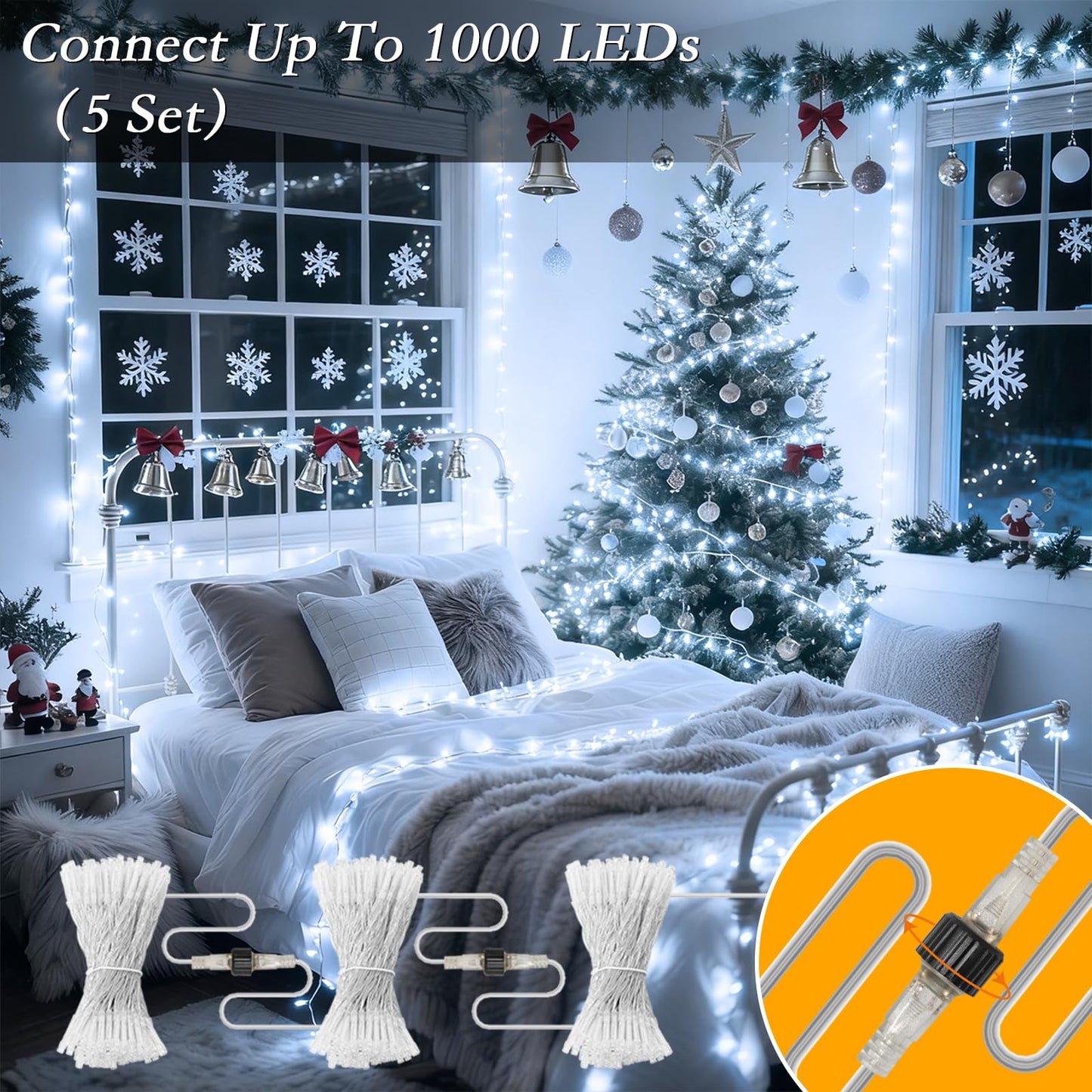 Soagrc 66FT 200 LED Christmas Tree Lights, Bright Cool White Outdoor Christmas String Lights for House, Fairy Lights with 8 Modes, Waterproof & Durable Indoor Outdoor Decor, Timer Included