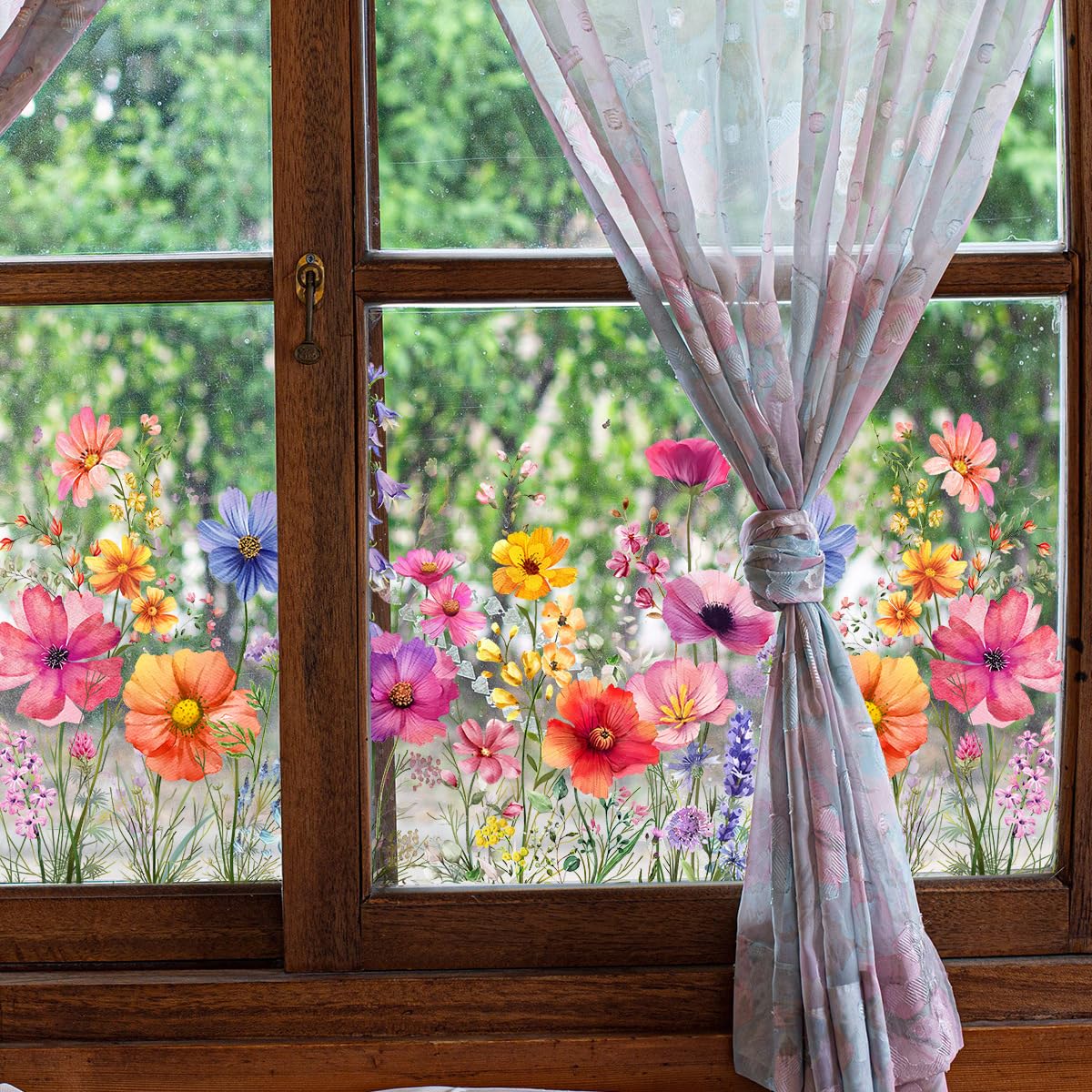 Mirabuy Colorful Flower Garden Window Clings, Wildflower Grass Lily Peony Poppy Floral Window Decals
