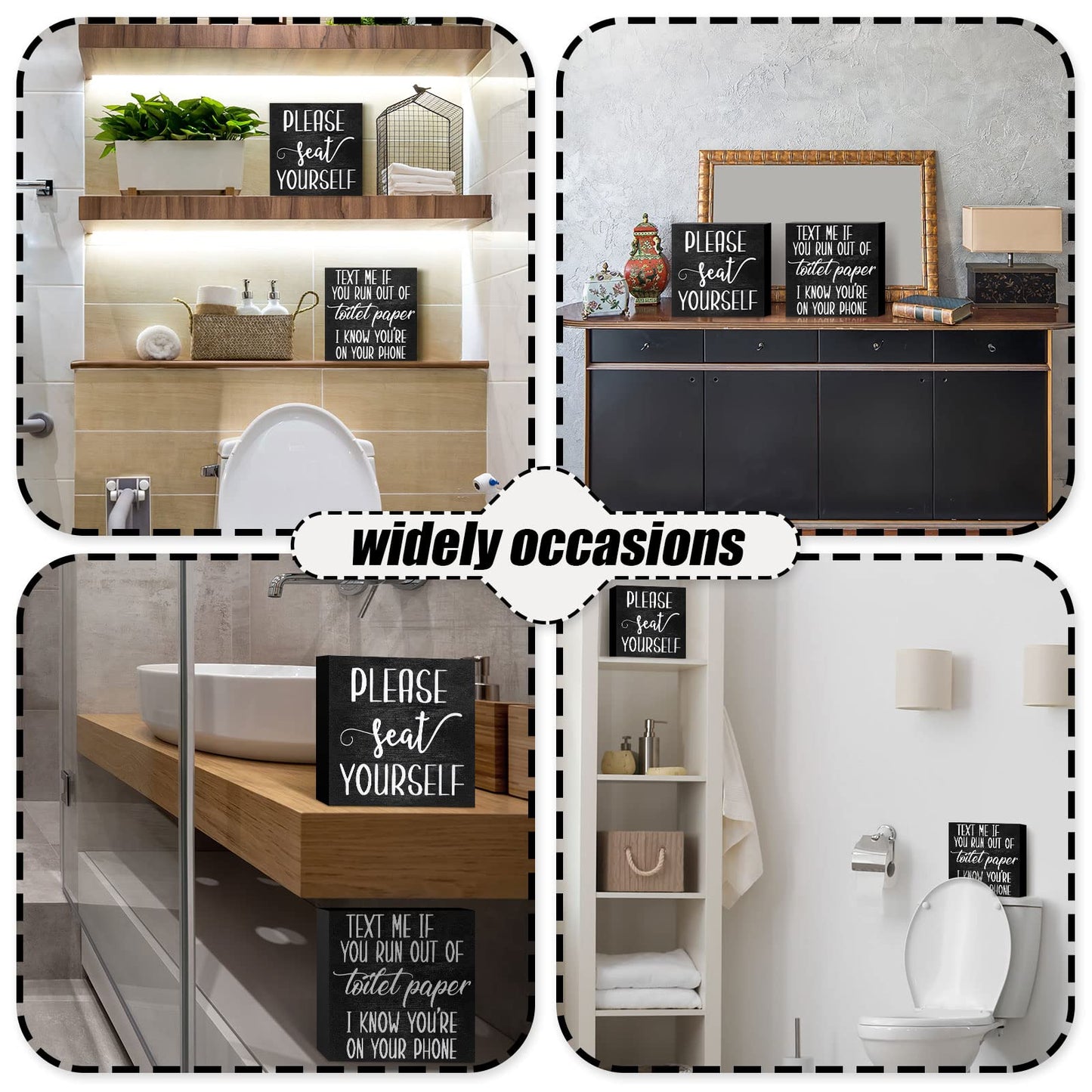 Jetec Set of 2 Farmhouse Bathroom Signs Decor Funny Rustic Wood Plaque Bathroom Wall Art Please Seat Yourself Wooden Toilet Signs for Home Restroom Shelves(Black)