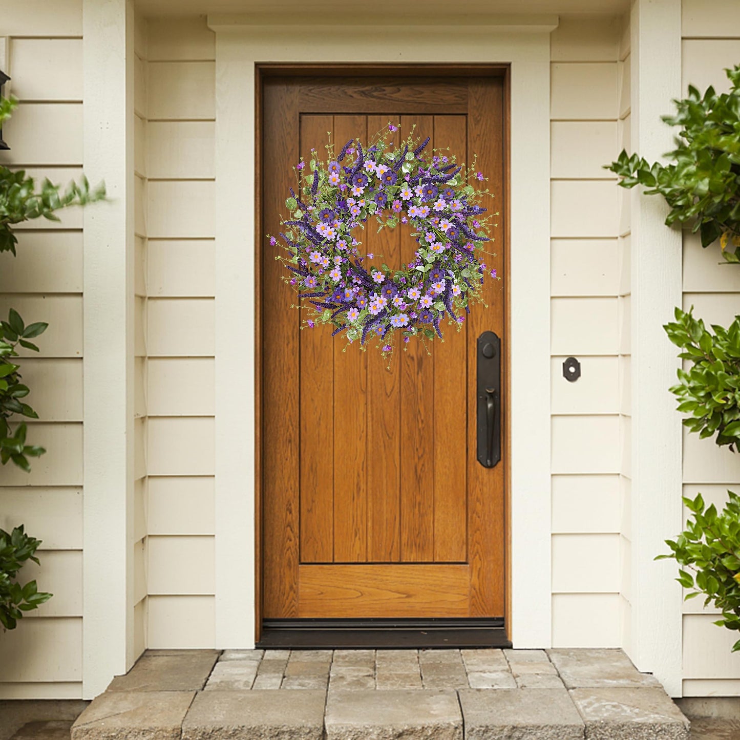 Sggvecsy Purple Daisy Wreath 24 Inch Spring Summer Wreath with Fake Silk Floral Green Eucalyptus Leaves and Lavender for Front Door Window Wall Wedding Farmhouse Festival Decor