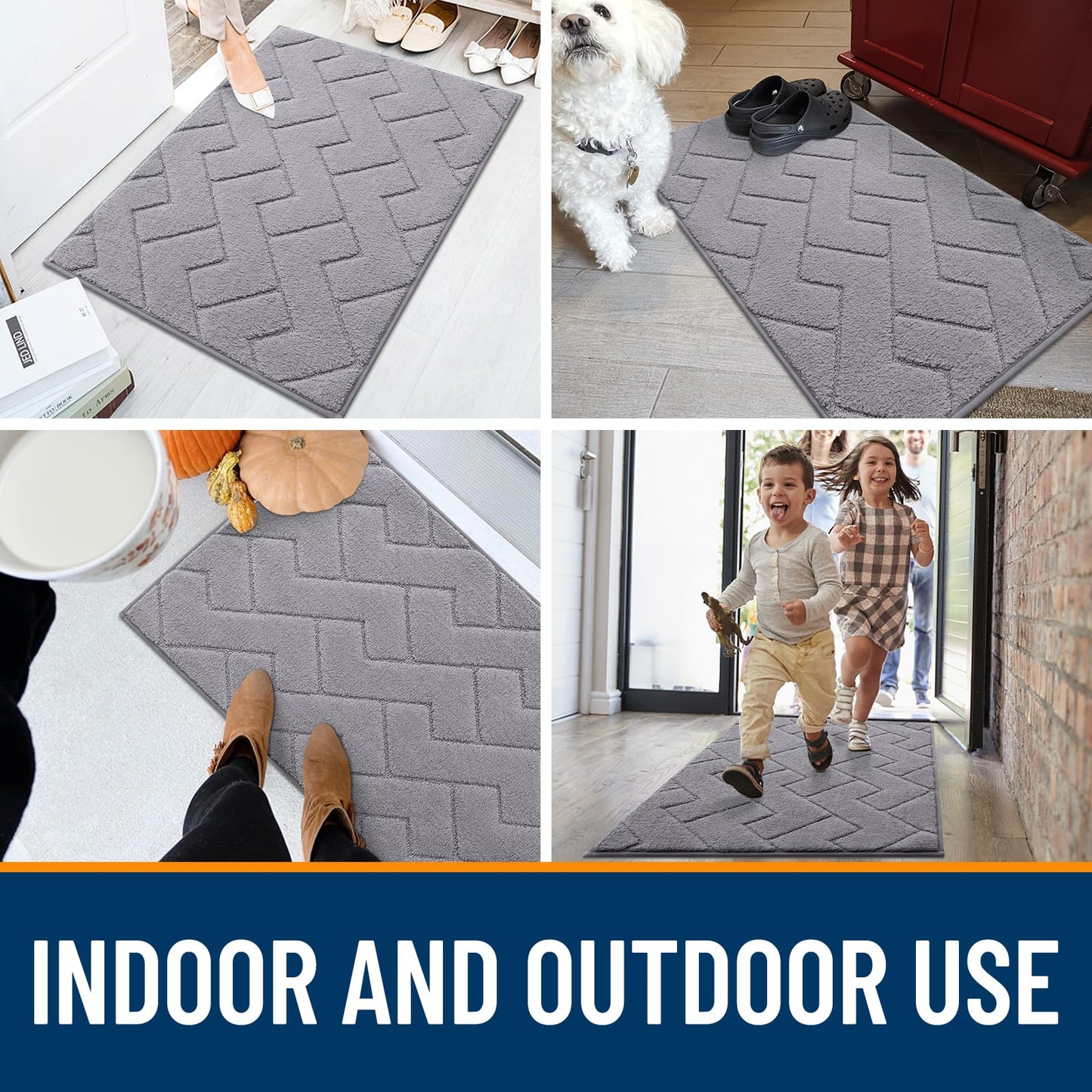 OLANLY Indoor Door Mat, 32x20, Dirt Resistant and Absorbent, Sturdy Non-Slip Rubber Backing, Easy to Clean, Washable Low-Profile Doormat for Entryway, Medium Gray