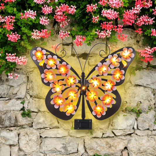 Solar Lights Outdoor Metal Butterfly Wall Decor with 30 Led - 13.5" Outdoor Fence Wall Art,Hanging Decoration for Garden Patio Porch Yard,Gifts for Women,Birthday Gifts for Mom Grandma