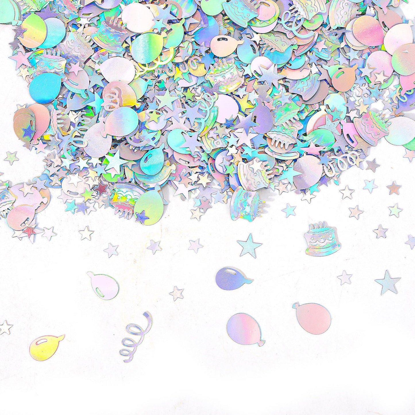 Gosknor 600pcs Birthday Confetti, Metallic Birthday Table Scatter Iridescent Party Confetti for DIY Crafts Cake Balloons Stars Ribbons Shapes Festive Table Decoration