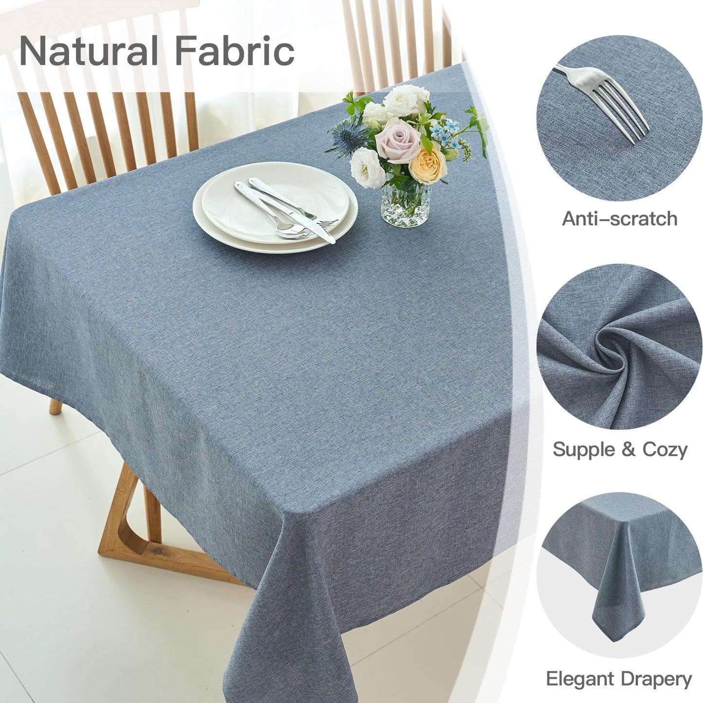 maxmill Rectangle Linen Textured Tablecloth Waterproof Spillproof Wrinkle Free Washable Fabric Table Cloth Kitchen Dining Tabletop Decoration Table Cover for Holiday Party, 52 x 70 Inch, Demin Blue