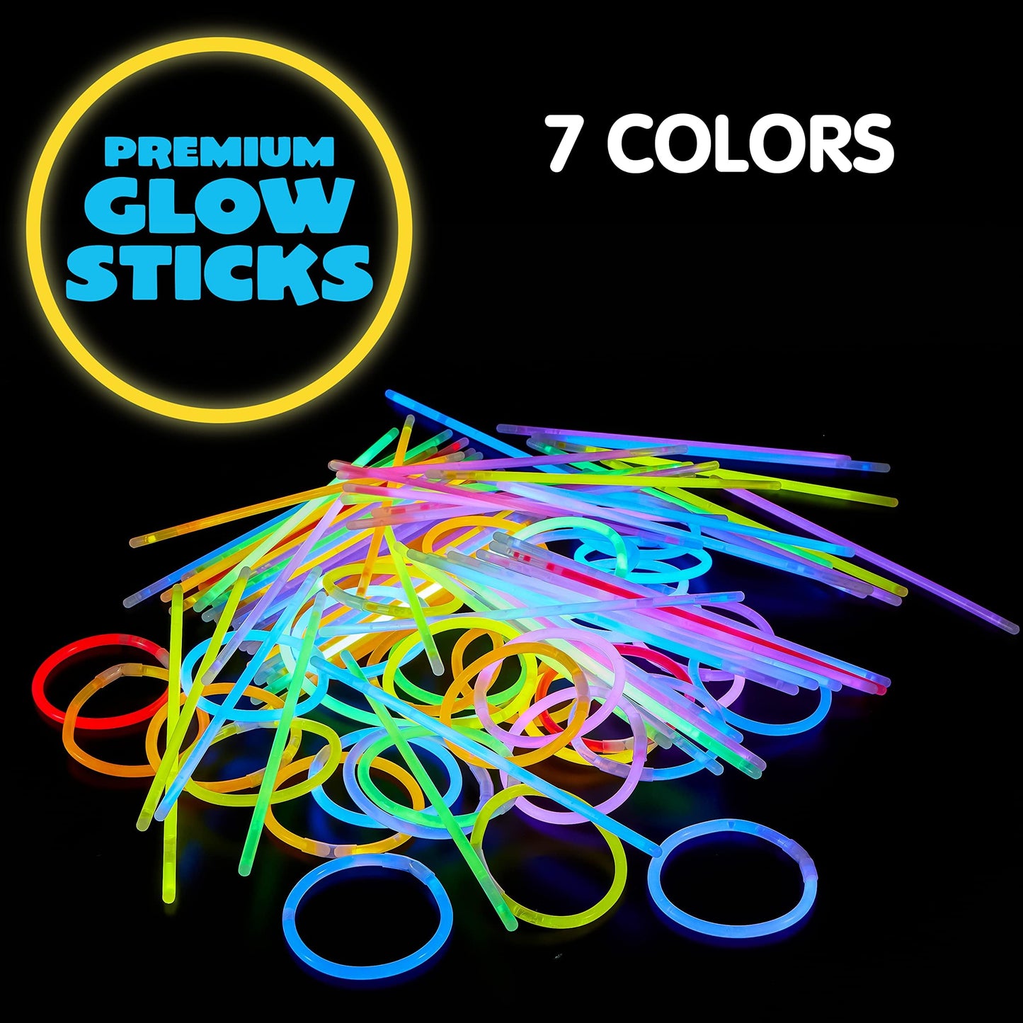 JOYIN 144 Pcs 8" Glow sticks Bulk Party Favors Pack, Neon Glow in the Dark Party Supplies, Light Up Necklaces and Bracelets with Connectors, Easter, Football, Birthday Decorations