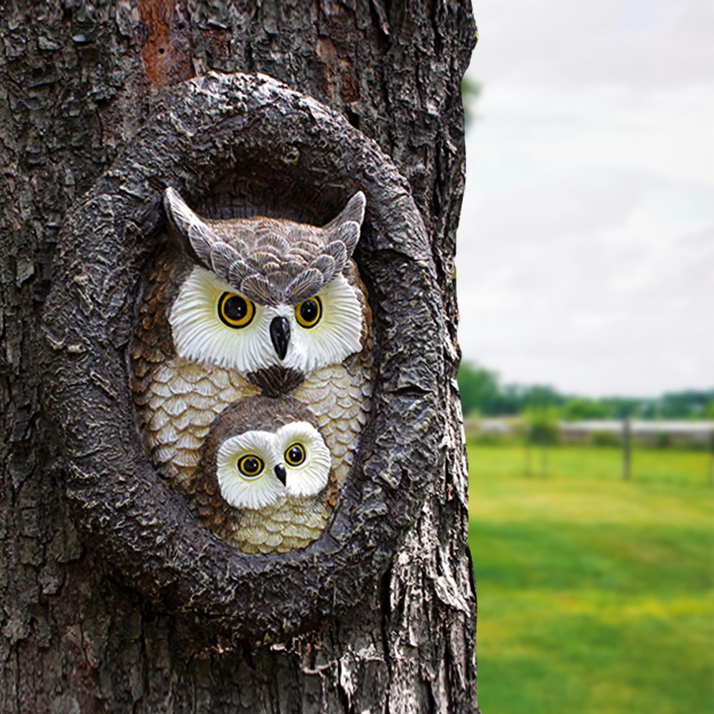 Colomix Owlet and Mom Owl Tree Hugger, Tree Faces Garden Sculpture, Owls Garden Statues, Tree Peeker Yard Art Ornament, Durable & Waterproof, Decorations Gardening Presents for Housewarming Birthday