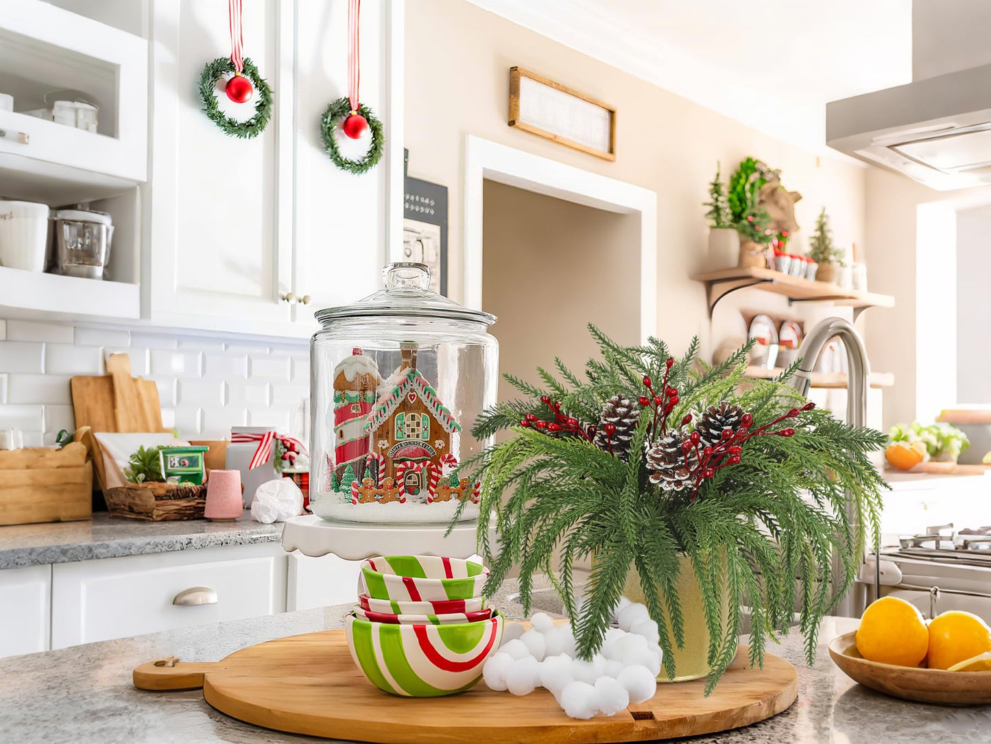 Briful Artificial Christmas Cedar Plant with Pinecones and Red Berries, 11'' Frosted Holiday Greenery in Gold Pot, Realistic Table Centerpiece for Home, Mantel, Office Christmas Décor