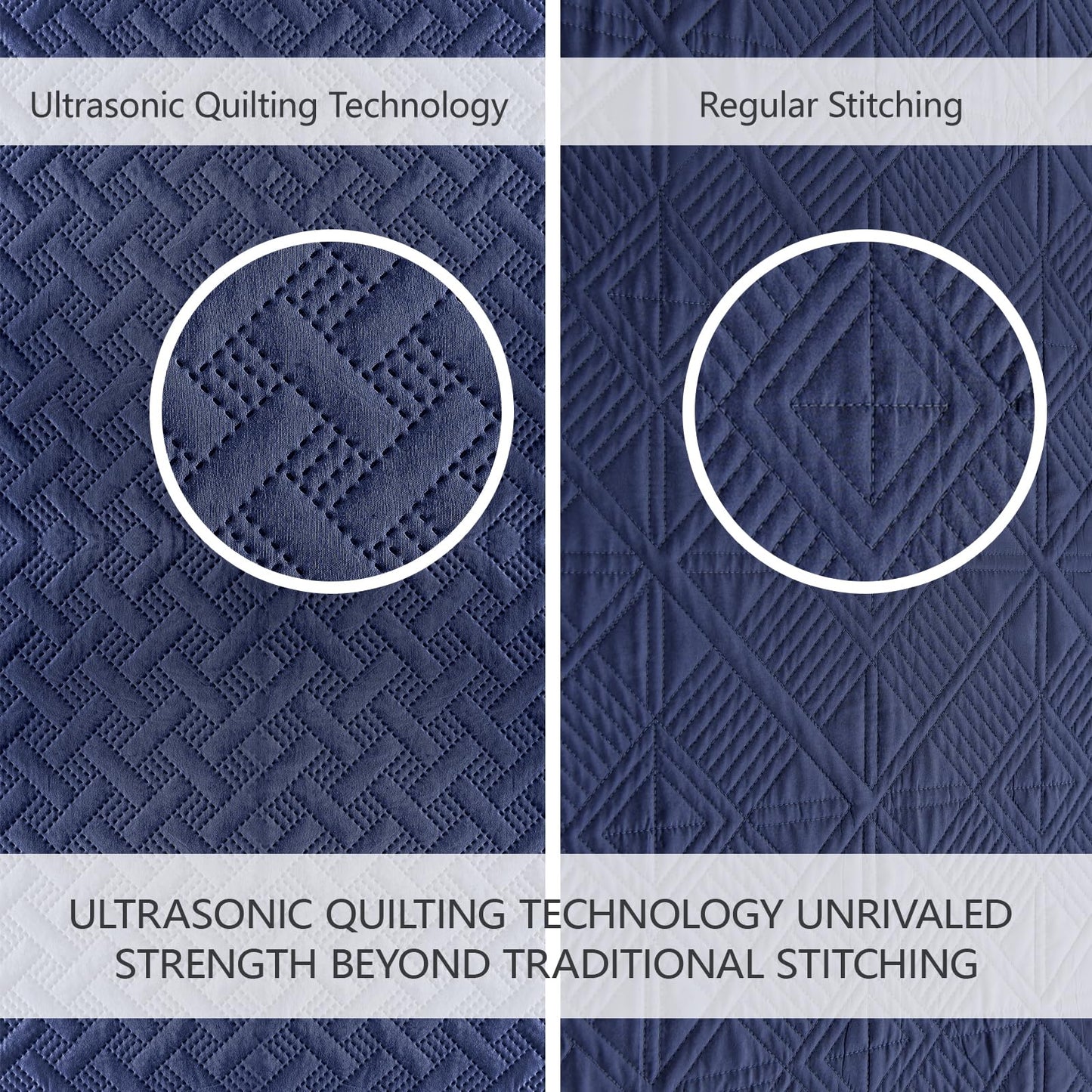 FLYMME Quilts Queen Size - Ultra Soft Navy Blue Quilt Lightweight Microfiber Bedspreads, Classic Basket Weave Pattern Bedspread Bed Coverlet 3 Pieces for All-Season (1 Quilt, 2 Pillow Shams)