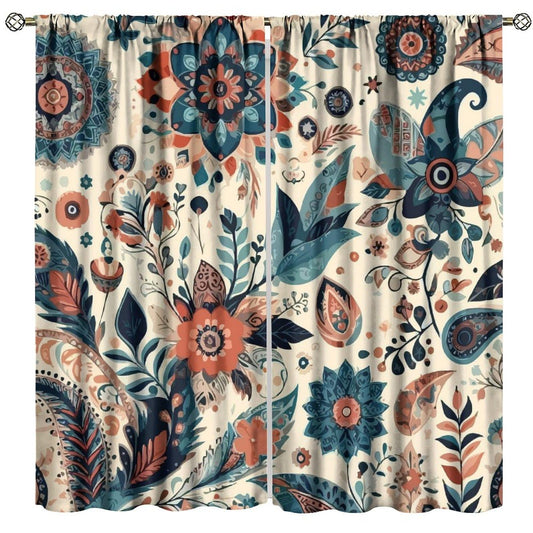 AuiMzoo Bohemian Floral Curtains, Vintage Floral Natural Botanical Peris Pattern Window Treatments, Blackout Curtains for Bedroom Living Room42X45 Inch