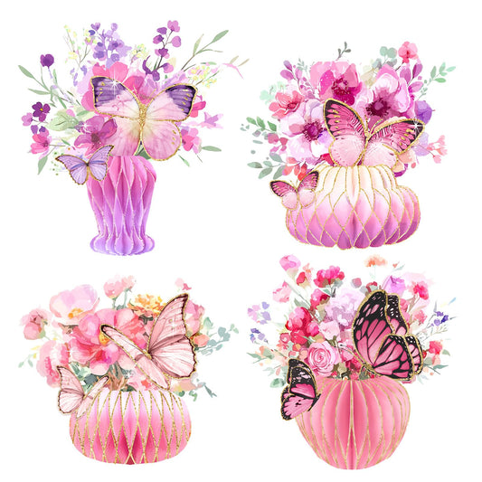 AOBKIAT Women Birthday Decorations Party Centerpieces,Large Size Table Centerpieces with Glitter Edge,Pink Purple Cardboard Honeycomb Base for Mother Day,Baby/Bridal Shower,Wedding,Gradient Vase