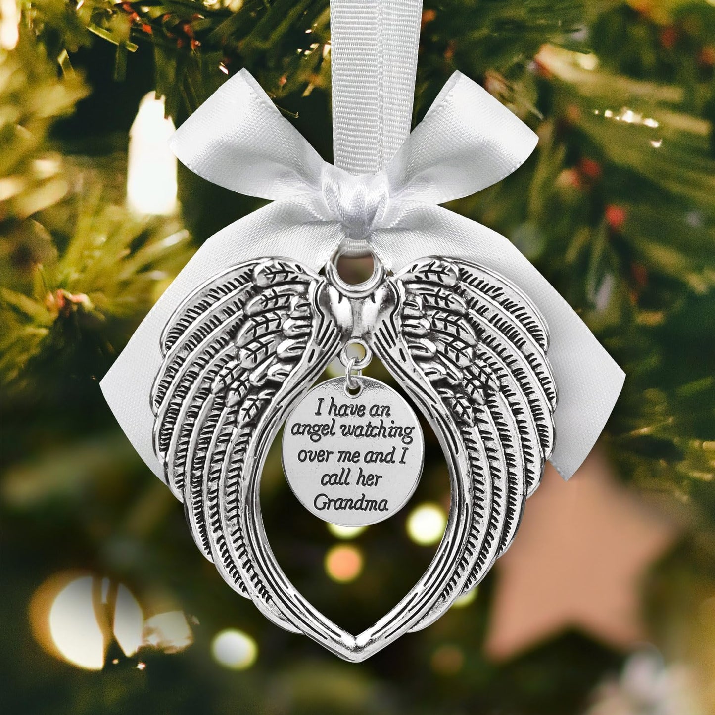 Angel Wings Memorial Christmas Ornament for Holiday Decorations in Loving Memory of Loved One Gifts for Who Loss of Grandma Sympathy Keepsake Charm