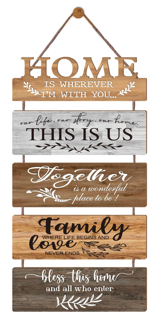 Wooden Collage Panels Home Affirmations Wall Sign- Wall Plaques for Living Room,Bedroom,Dining Room,Bathroom - Multicolor Rustic Family Farmhouse Wall Decor 5pcs