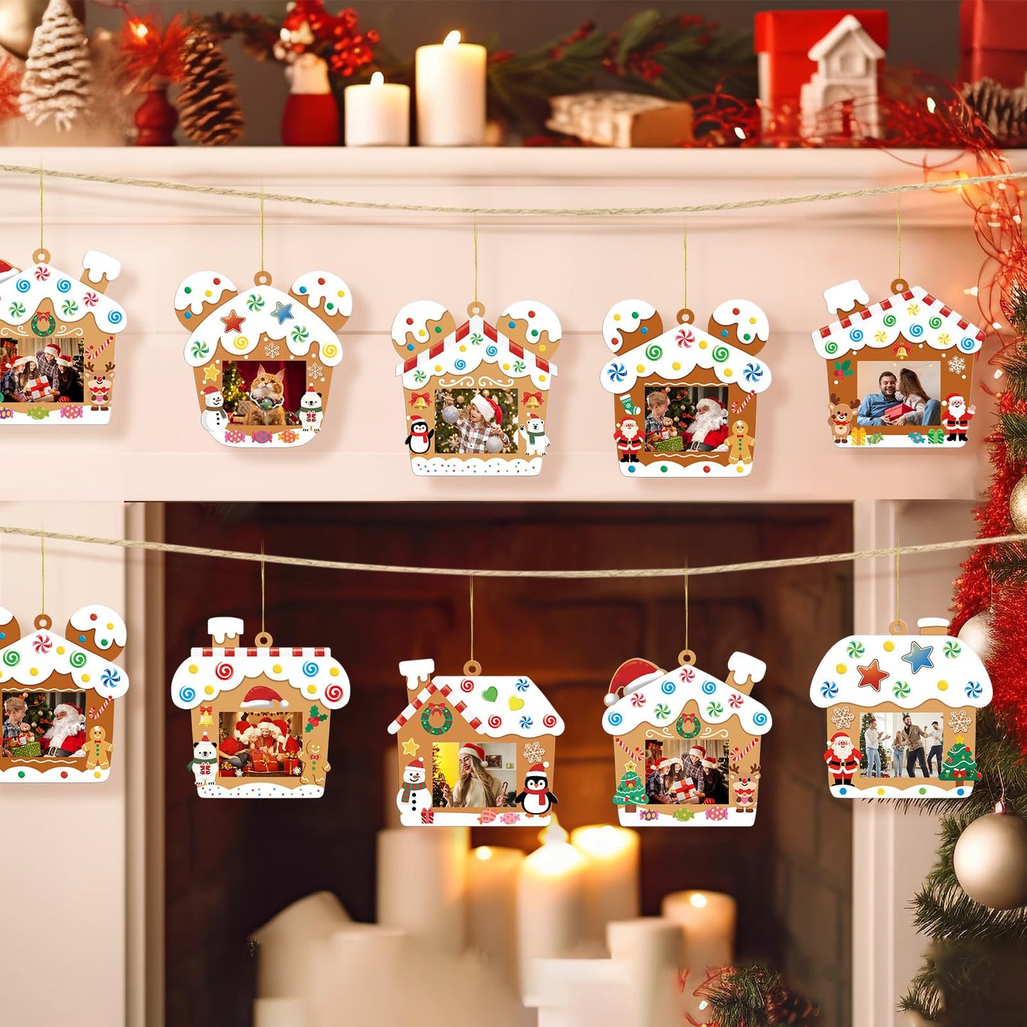 KOYILTD 32 Sets Christmas DIY Picture Frame Crafts Gingerbread Hanging Ornaments Kits for Christmas Tree Funny Christmas Picture Frame Kits Home Class Party Game Activities (Candy 1)
