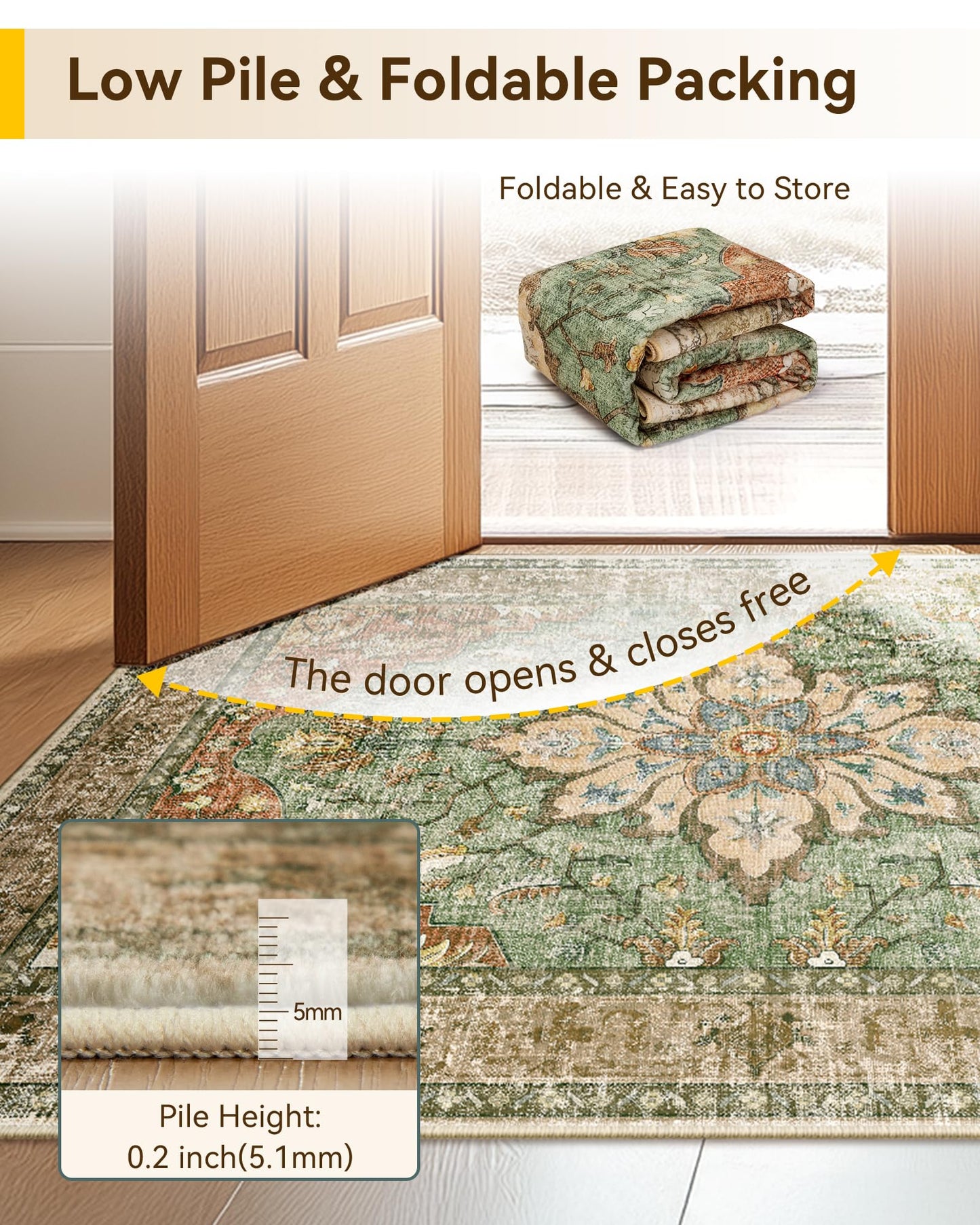 RELEANY Area Rugs 2'x6' Runner Rug Non Slip Washable for Kitchen Hallway Bedroom Beside Laundry Room Bathroom Rug, Floor Carpet, Brick Red Rust Neutral Brown Burnt Orange Green