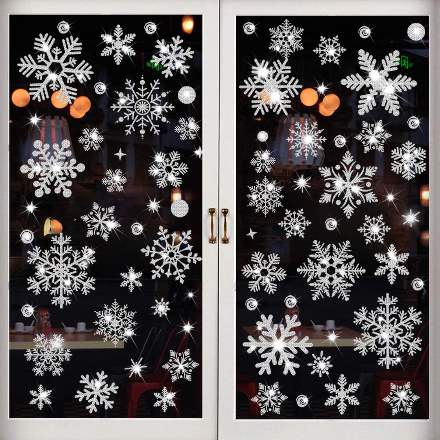 Glitter Snowflake Window Clings, 147PCS Silver Sparkling Christmas Window Clings Winter Wonderland Decorations for Home Christmas Party (Glitter Snowflake)