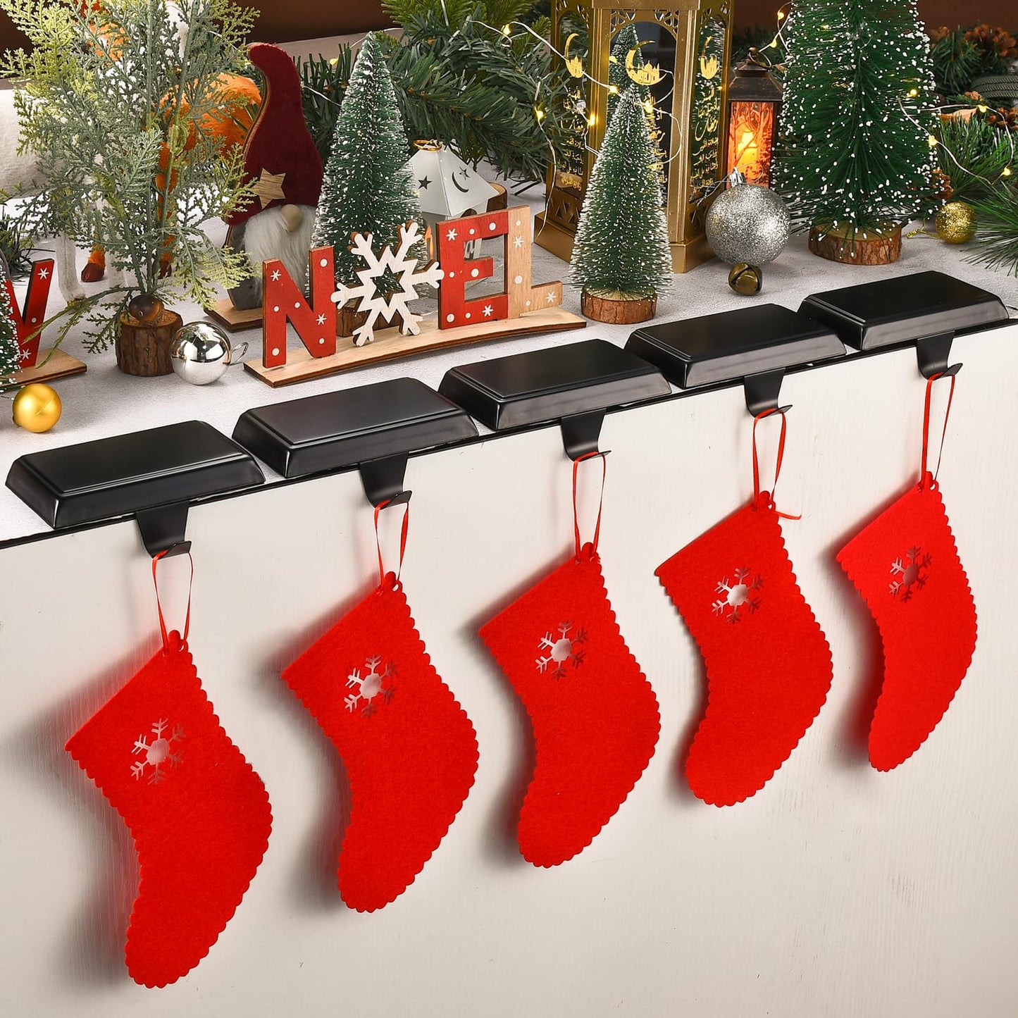 Christmas Stocking Holders for Mantle, Weighted Stocking Hangers, Christmas Stocking Hooks for Tables Window Fireplace Mantle Decoration(Black,4PCS)