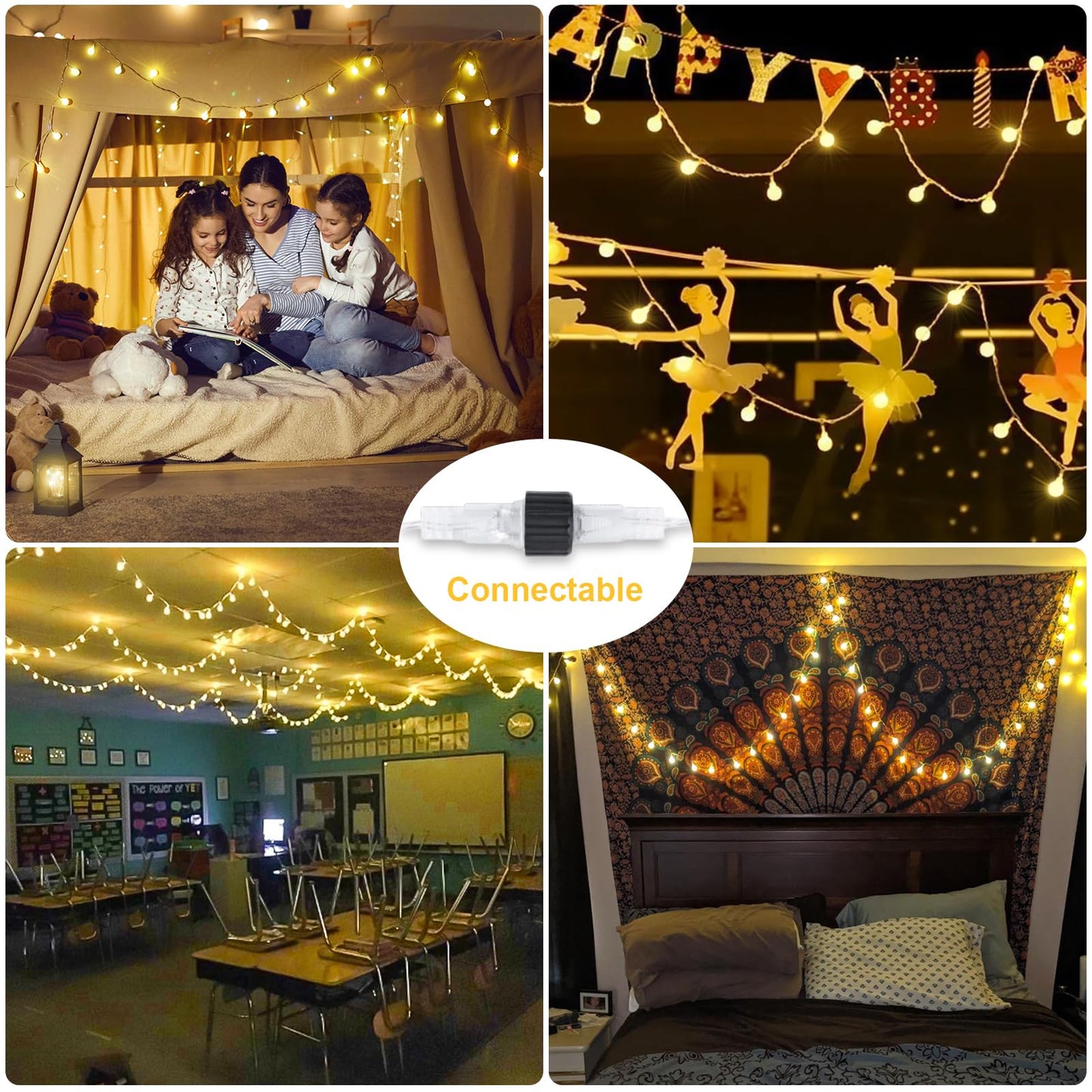 JMEXSUSS 100 LED Connectable Globe String Lights Indoor Bedroom, 33ft Warm White Christmas Lights Plug in with Remote, 8 Modes Hanging Fairy Light Outdoor for Room Classroom Party Spring Home Decor