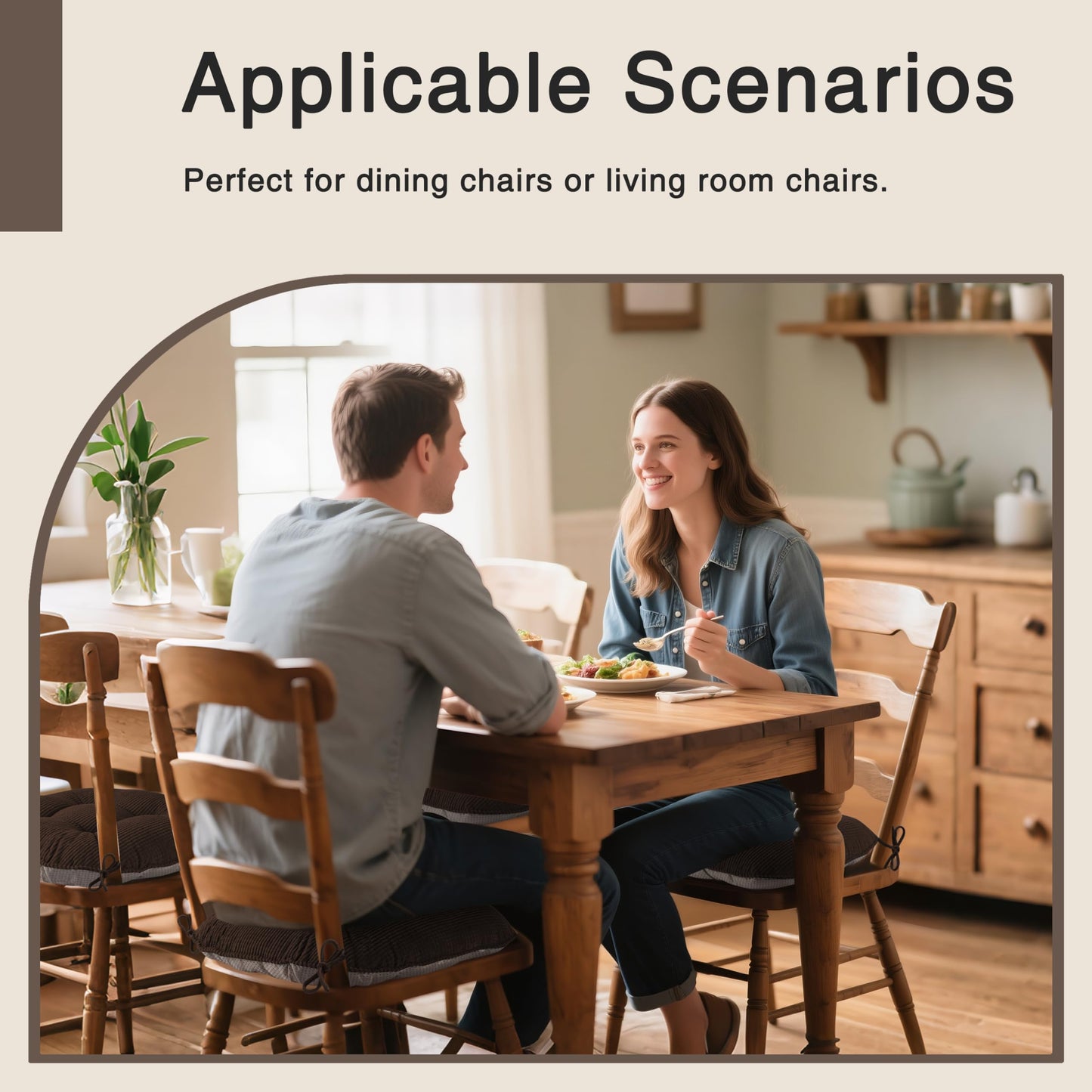 OVOV Chair Cushions for Dining Chairs Set of 1 Non-Slip Kitchen Seat Cushions 18" x 18" x 4" Indoor Seat Pads with Ties Coffee