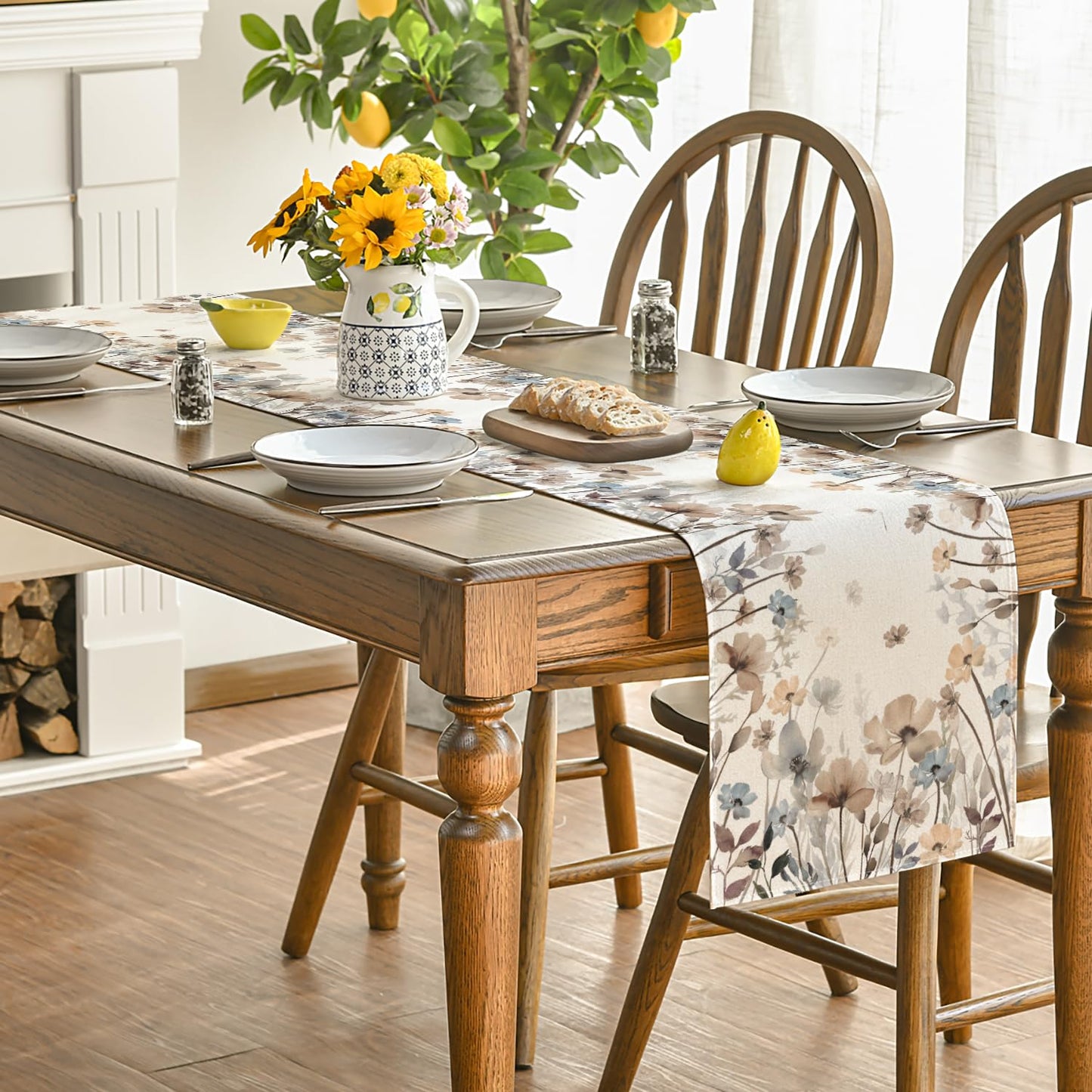 Artoid Mode Brown Poppy Flowers Floral Blossom Summer Table Runner, Fall Kitchen Dining Table Decoration for Home Party Decor 13x72 Inch