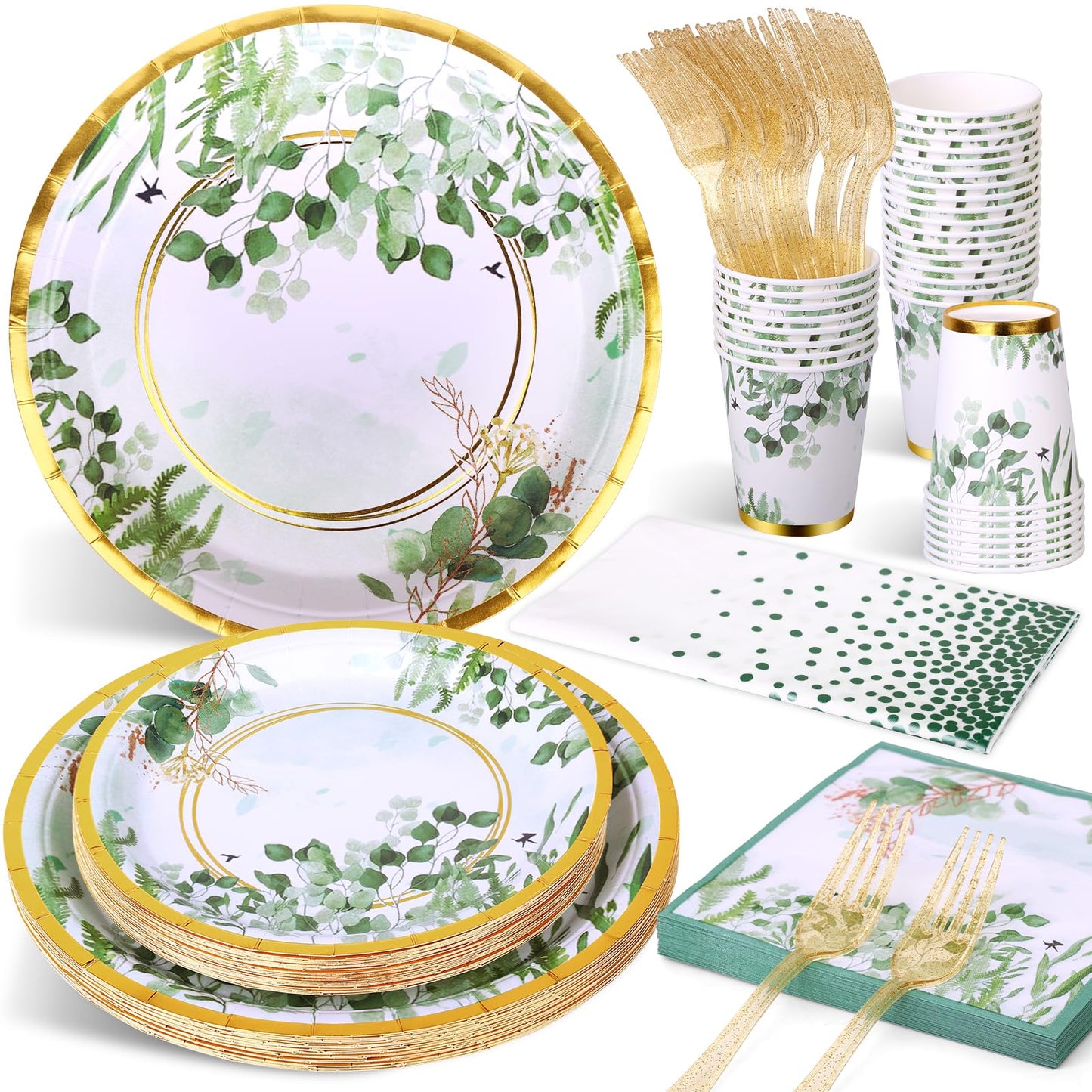 Etsutomy Sage Green Party Decoration, 126PCS Sage-Green Plates and Napkins Party Supplies, Spring Greenery Eucalyptus Leaves Disposable Dinnerware Decor for Wedding Birthday Baby Shower