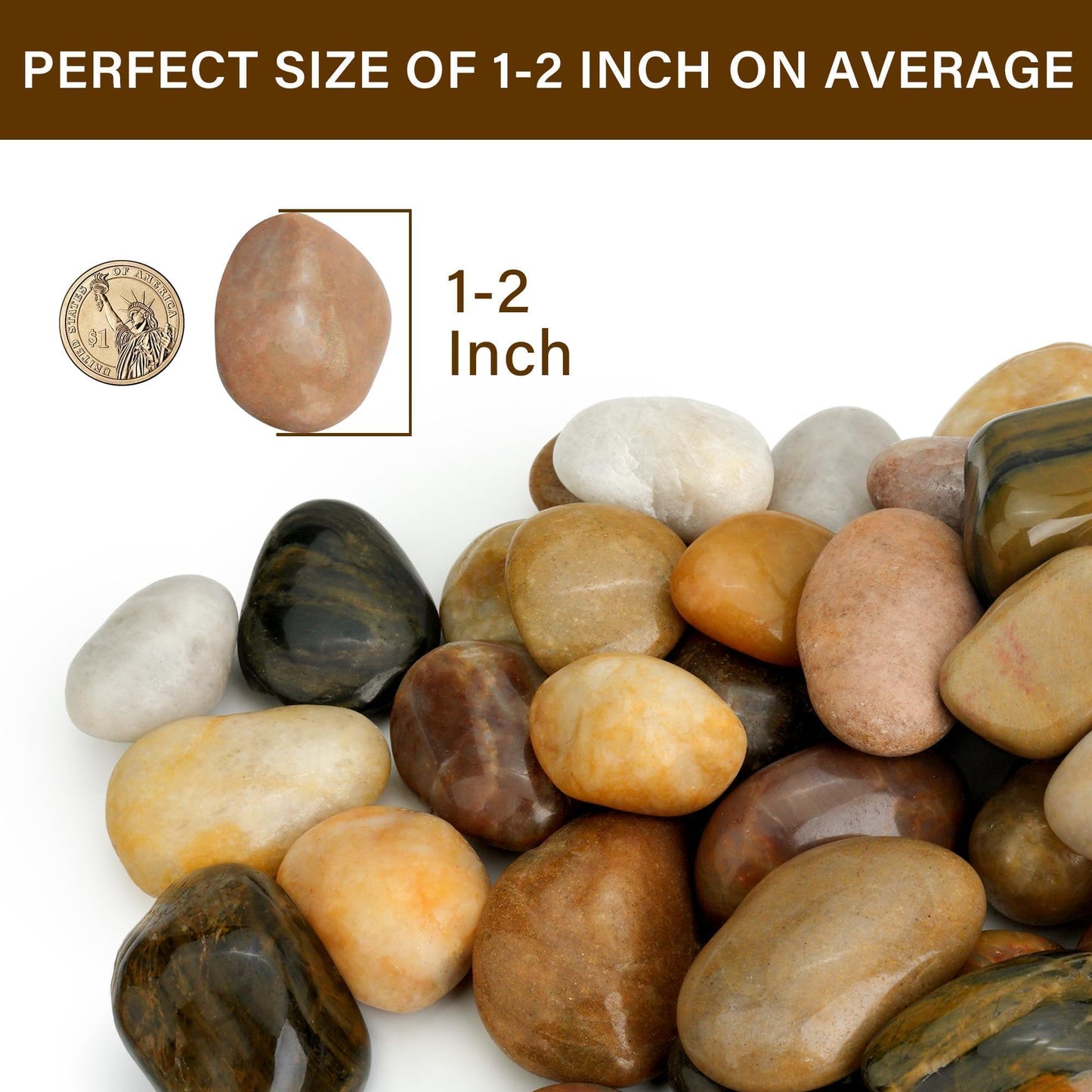 NUPICK 16lb Mix River Rocks for Outdoor Landscaping, 1-2 Inch Pebbles for Indoor Plants, Natural Polished Aquarium Gravel, Decorative Rocks for Succulent, Garden, Vases Fillers, Bird Baths