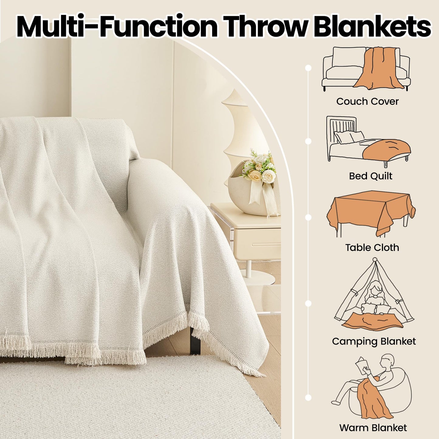 Nestiva Boho Chenille Couch Cover Simple Style Sofa Slipcovers Sofa Cover for 2 Cushion Couch Sofa, Pet Friendly Loveseat Cover Armchair Cover for Sectional Sofa(Beige, 71"x102")