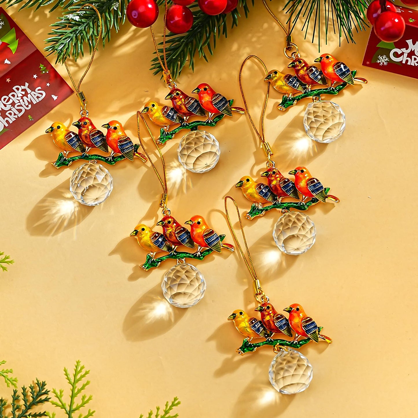 H&D HYALINE & DORA 6 Pcs Birds on Branches with Ball Prism Suncatchers Birds Hanging Ornament Indoor Decorations for Holiday Present Ideas