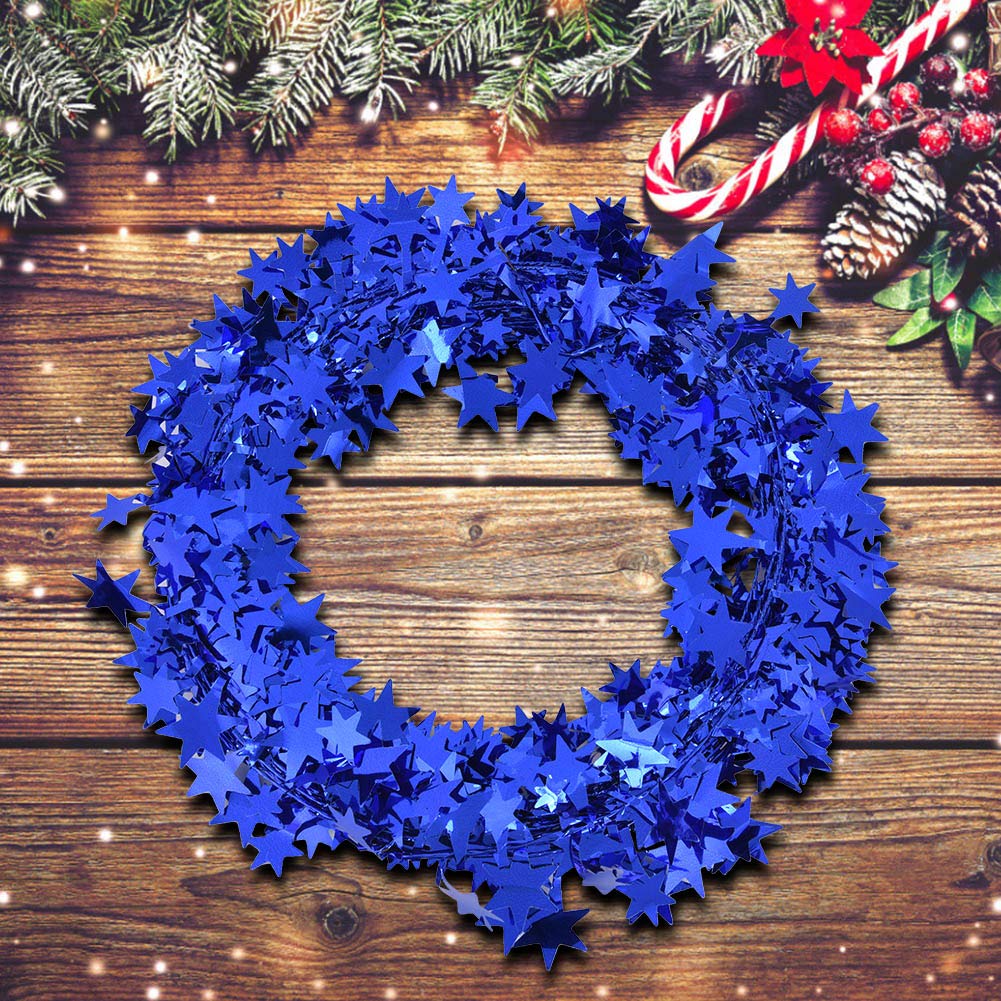 Sunicon Sparkly Star Tinsel Garlands with Wire, 7.5m Star Tinsel Garlands Christmas Star Wire Garland Decorations for Christmas Tree, Home, Wedding, Birthday, Party, Festive Ornament(Blue)