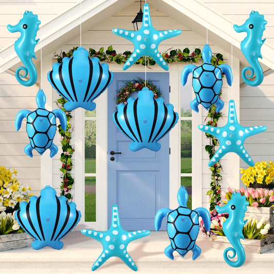 Chitidr 12 Pcs Summer Inflatables Outdoor Decorations Large Inflatable Starfish Seahorse Shell Turtle Hanging Ornaments Beach Party Decorations Giant PVC Ocean Animals Yard Decor for Indoor Outdoor