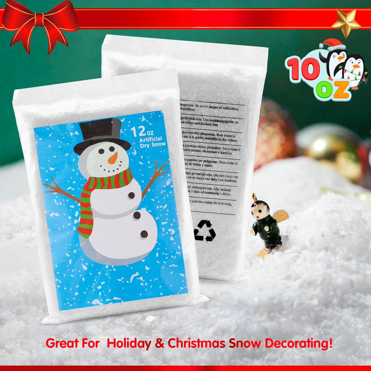 JOYIN 2 Pack 10 Oz Fake Snow 280g Artificial Plastic Snowflakes for Christmas Tree Decoration Xmas Party Home Holiday Decor and White Displays