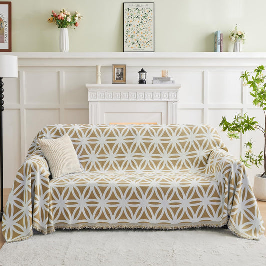 LOMAO Couch Cover Sofa Covers for 3 Cushion Sectional Couch Covers L Shape Couch Cover with Tassel Sofa Protector Washable Reversible Chenille Sofa Slipcover for Pet (1-Khaki,Large(71 * 118))