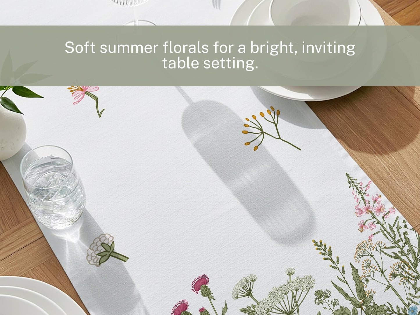 PurpleEssences Floral Table Runner - 100% Cotton - for Seasonal Formhouse Kitchen and Dining Table Decor - Spring Easter Summer - 14 x 72 Inches - Estee with Red Flowers