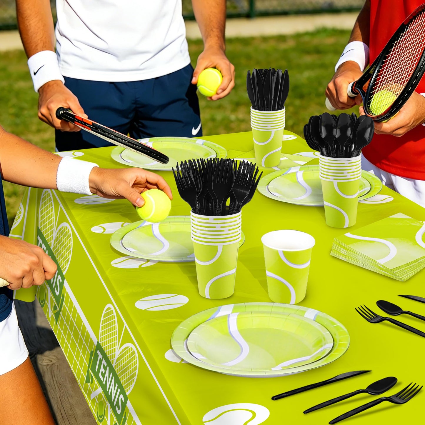 Kochorie 169 Pieces Tennis Party Supplies Disposable Tableware Set Includes Paper Plates Napkins Cups Plastic Tablecloth Knives Forks Spoons for Tennis Sports Theme Birthday Decor, Serve 24