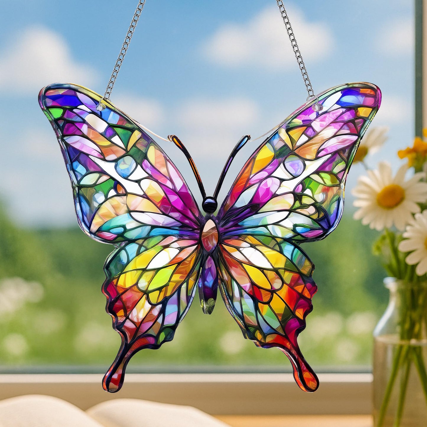 Butterfly Gifts for Women, Acrylic Butterfly Suncatcher Ornament Faux Stained Glass, Inspirational Gift for Women, Christmas Ornament Decorations 2025, Printed Suncatcher Effect Keepsake Acrylic