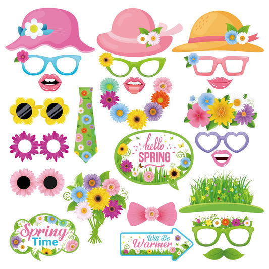 Spring Photo Booth Props with Sticks,Flowers Photo Booth Props,Spring Party Decorations (25CT)