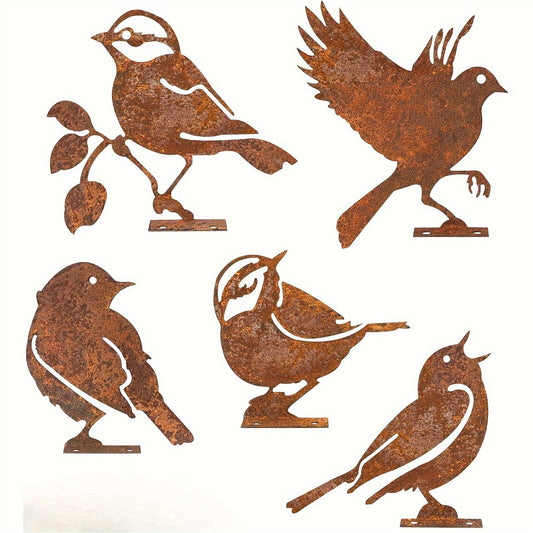Fecovanti 5Pcs Metal Birds Garden Decor, Vintage Rusty Yard Art for Fence Decorations, Rustic Outdoor Ornaments, Gift for Bird Lovers