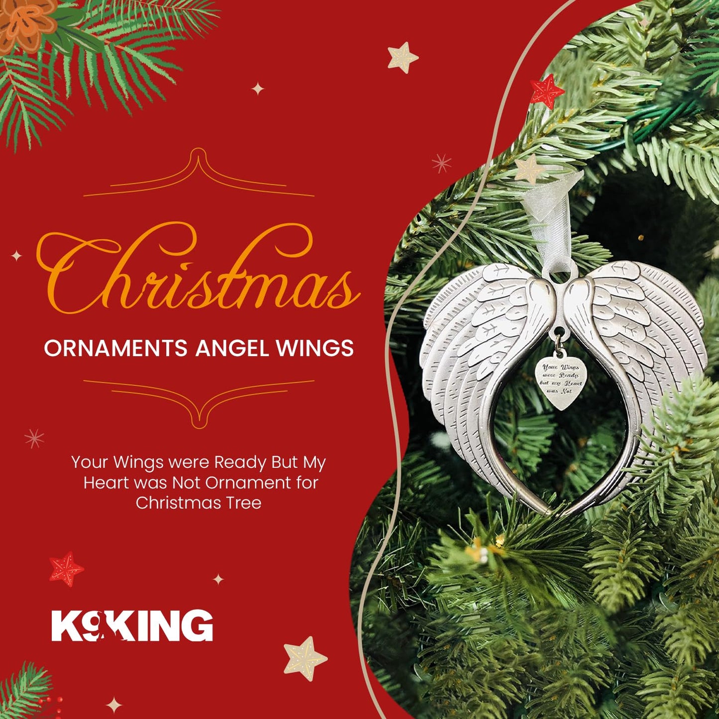 Christmas Ornaments Your Wings were Ready But My Heart was Not Ornament for Christmas Tree - Double Sided Angel Wing Memorial Ornament for Loss of Loved One - Luxurious Silk Ribbon