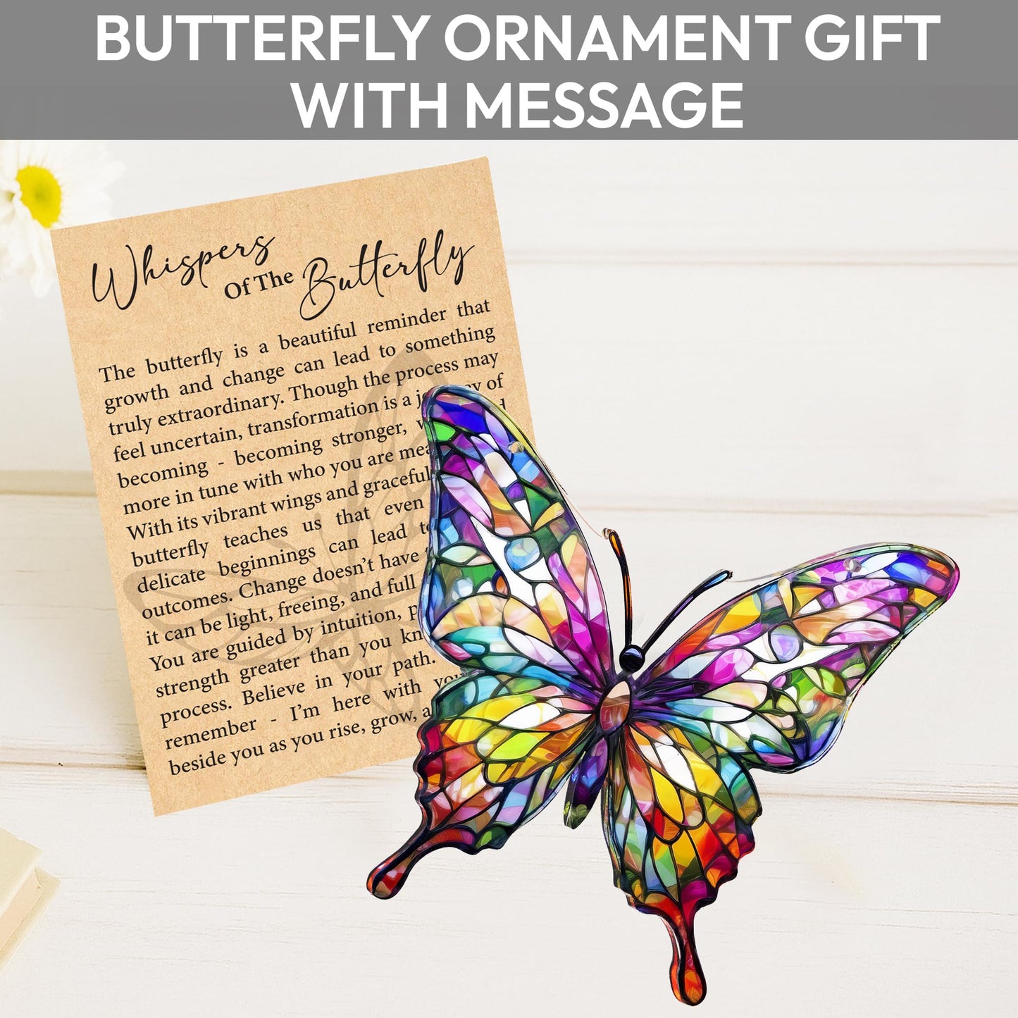 Butterfly Gifts for Women, Acrylic Butterfly Suncatcher Ornament Faux Stained Glass, Inspirational Gift for Women, Christmas Ornament Decorations 2025, Printed Suncatcher Effect Keepsake Acrylic