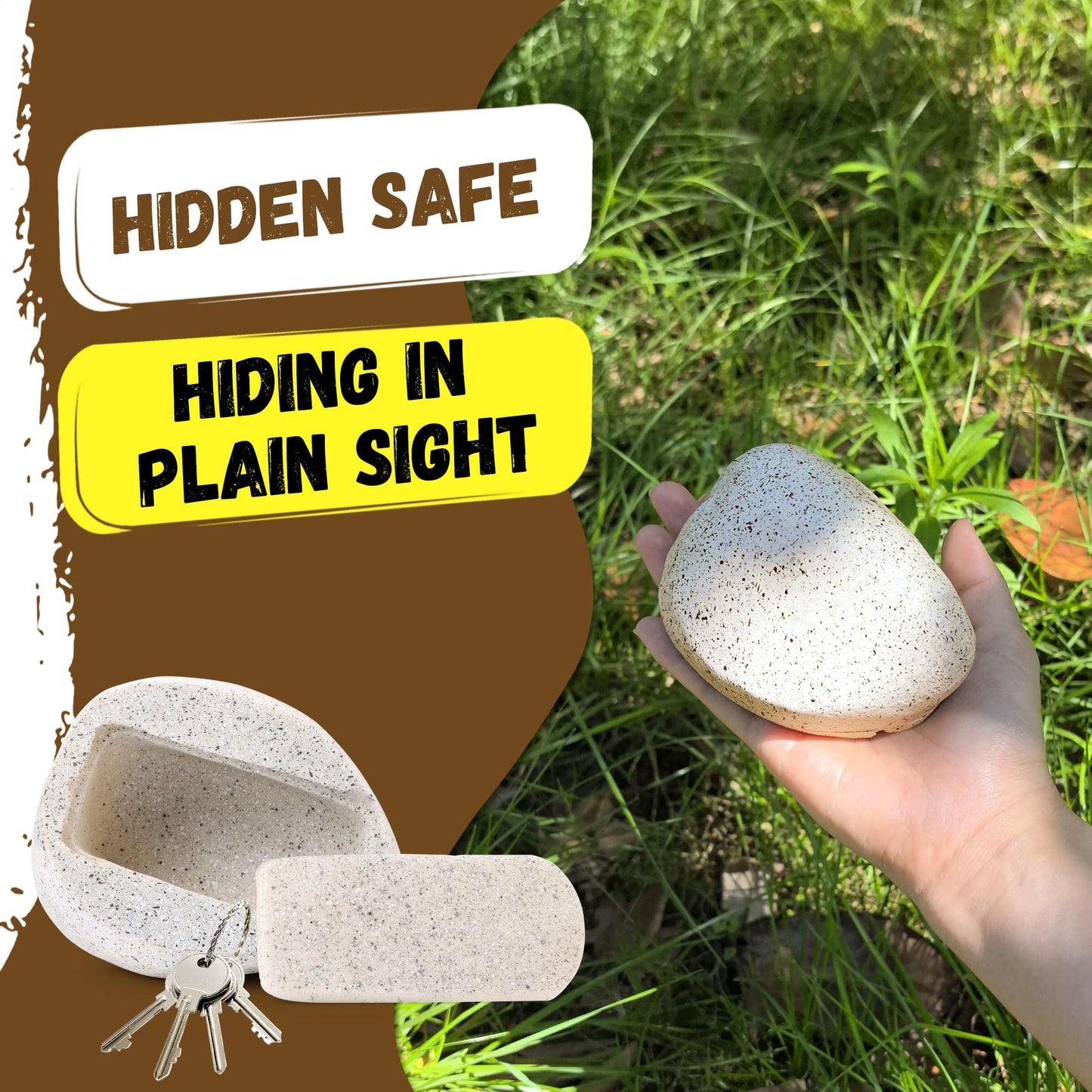 BarGifts Fake Rock Key Hider Safe for Outdoor Garden or Yard, Large Size Fake Stone Hidden Safe - Looks Stone- Hide A Key Outside in Rock