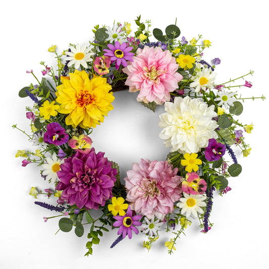 FloralElegance Summer Flower Wreath 22 Inch Floral Wreaths for Front Door Artificial Spring Summer Wreath with Colorful Flowers for Springtime Easter Holidays Wall Porch