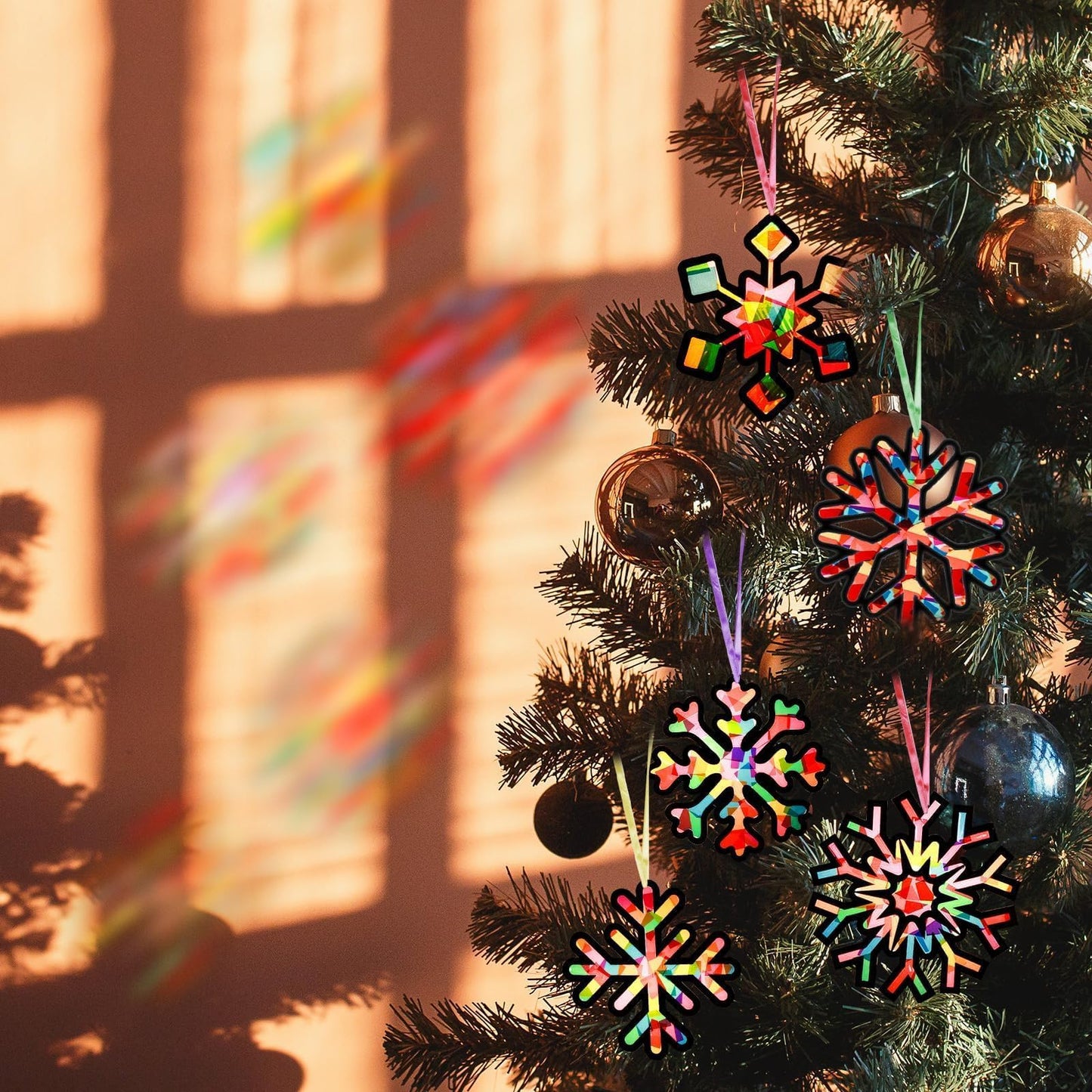EggSun 36 Sets Winter Snowflake Suncatchers Craft Kit for Kids Ornaments Stained Glass Effect Window Arts and Crafts Kit for Classroom Holiday Birthday Projects Home Favors Decorations Ages 4 8 12