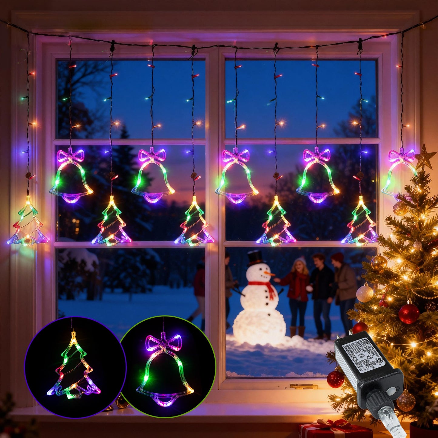 NWLIGHT Christmas Window Lights 140LED, 9ft Christmas Curtain Lights with Tree Bell 8 Modes Xmas String Lights Decorations for Bedroom Wall Window Indoor Outdoor Party Decor