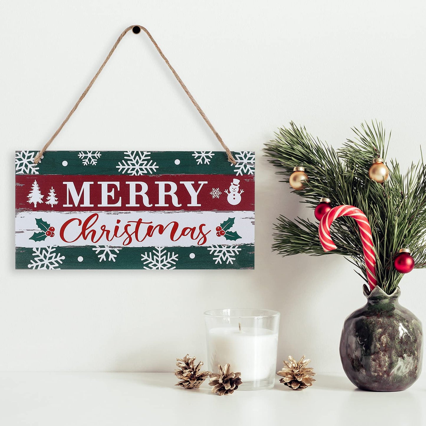 Christmas Sign Rustic Merry Christmas Hanging Sign Farmhouse Outdoor Wooden Christmas Decoration Xmas Holiday Decor with Hanging Rope for Christmas Home Window Wall Farmhouse Indoor Decoration