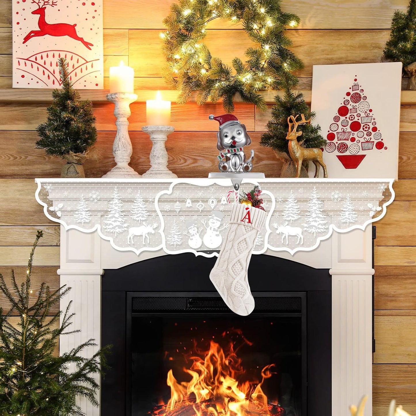 Kosmeey 1 Pcs Christmas Stocking Holder for Mantel-Christmas Dog Stocking Hanger for Mantle, Alloy Metal Christmas Stocking Holder for Fireplace Mantle, Heavy Stocking Hooks for Xmas Decoration