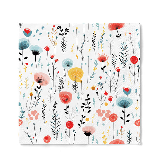 JoyfulArtink Premium Designer Paper Napkins, 3-Ply 6.5 x 6.5-inches Fold Disposable Decorative Lunch Dinner Napkin (01-1.Fresh Bouquet Floral 20-Count, 6.5"x6.5",Luncheon Size)
