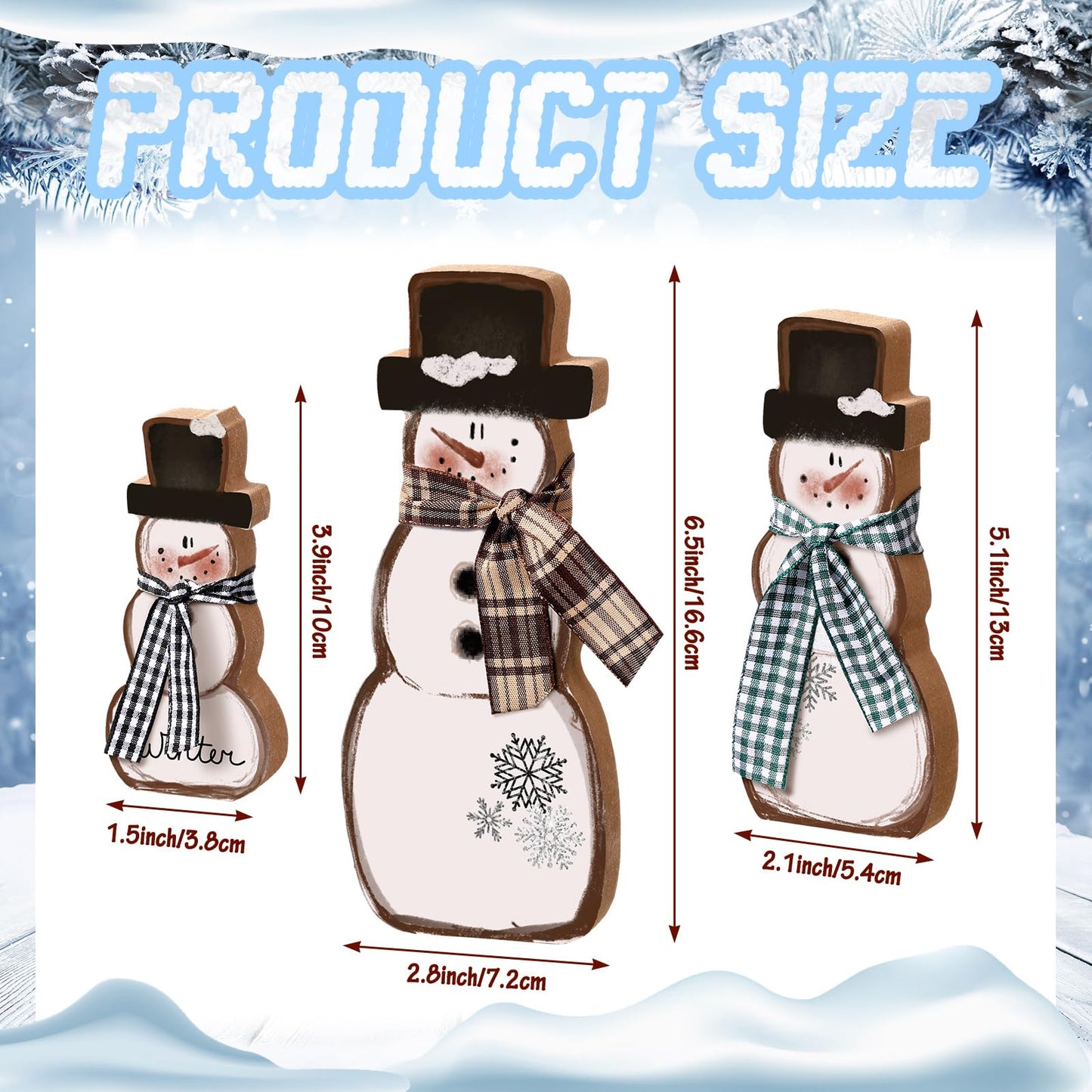 Suzile 3 Pcs Winter Table Decorations Wooden Centerpiece Block Signs Tiered Tray Desktop Figurine for Indoor Fireplace Mantel Home Decor Holiday Xmas(Brown,Snowman)