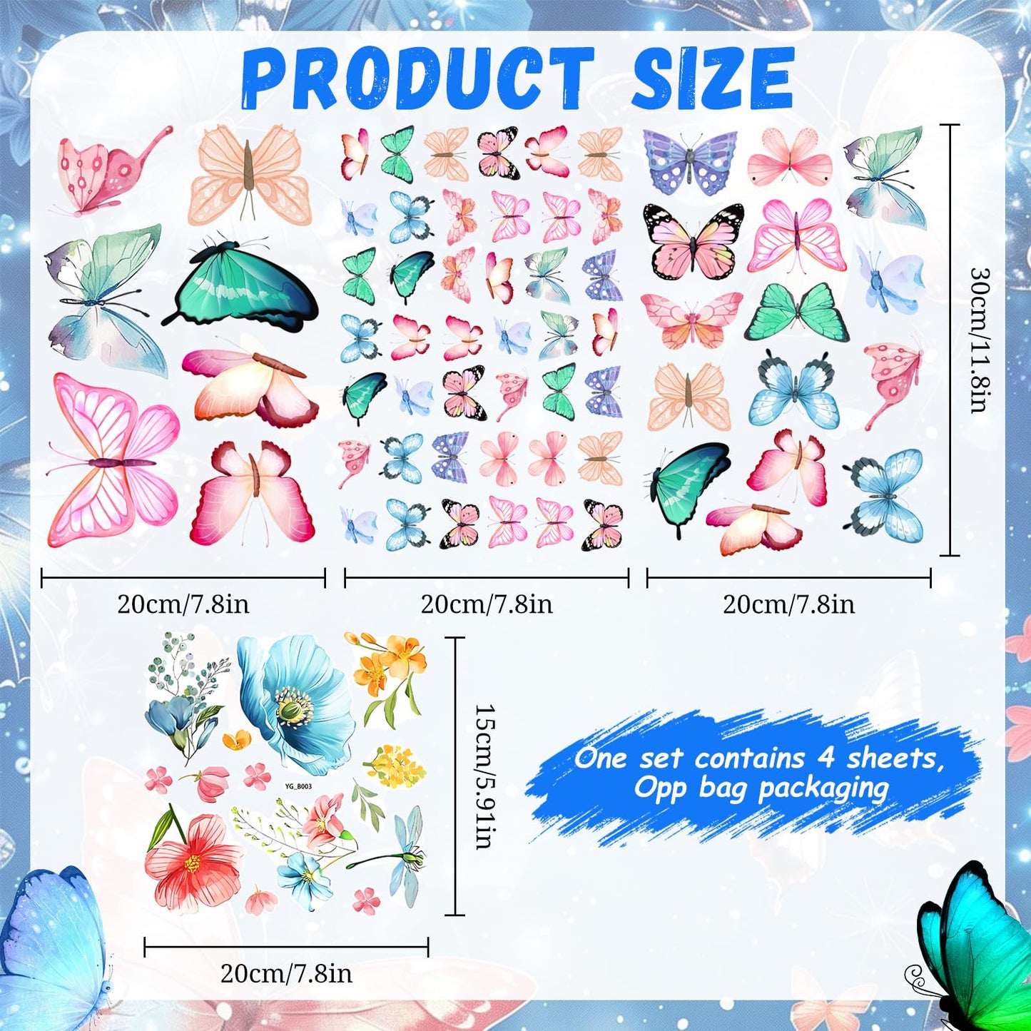 Glow in The Dark Butterfly Flower Wall Decals Glowing Luminous Butterflies Removable Self-Adhesive Wall Stickers for Girls Bedroom Nursery Living Room Decor 4 Sheets (Butterfly 1)