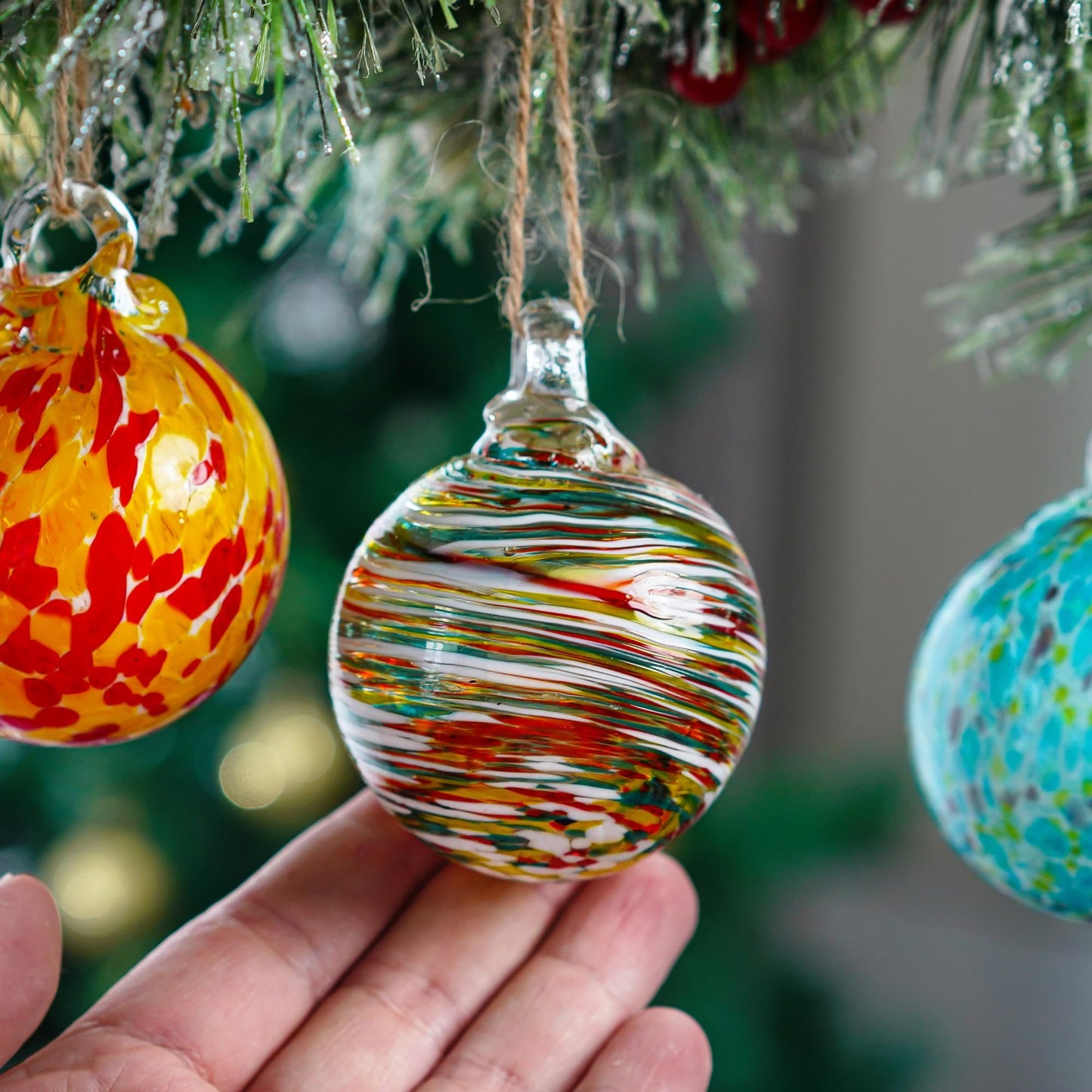 Set of 6 Hand Blown Glass Ball Ornaments Hanging Gazing Ball Witches Ball Decor for Garden Patio Window Tree
