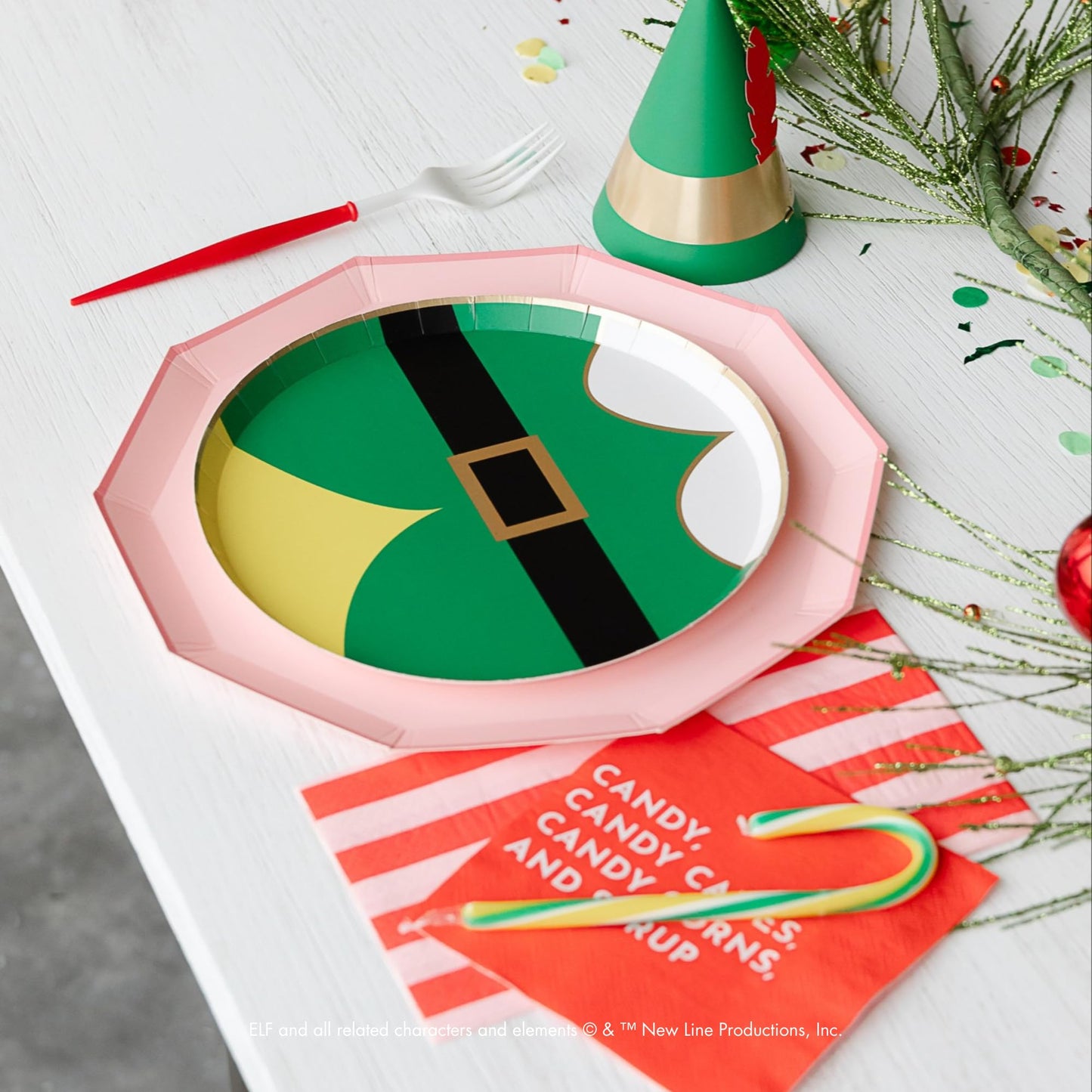 Elf Merchandise Small Plates by Bonjour Fete | Elf Christmas Décor, Birthday Decorations, Buddy the Elf, Disposable Plates| 8.25" D (8 Pack)